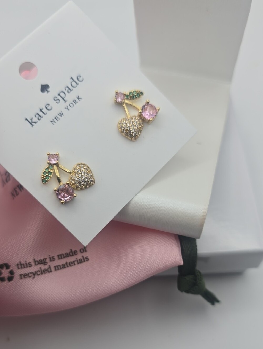 Kate Spade Pink Crystal Cherry Stud Earrings W/ Gold-Tone Accents (DUSTY)(NWT)๐ - Picture 3 of 6